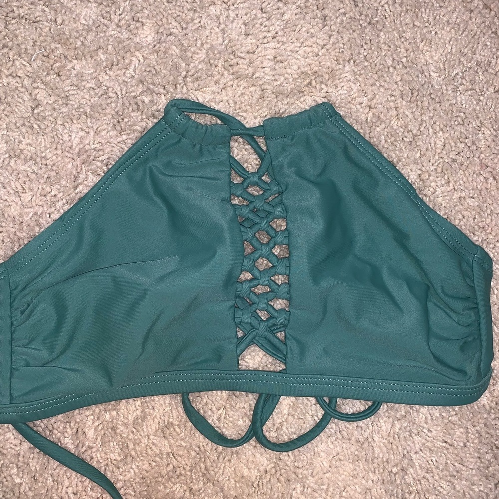 green high neck swimsuit